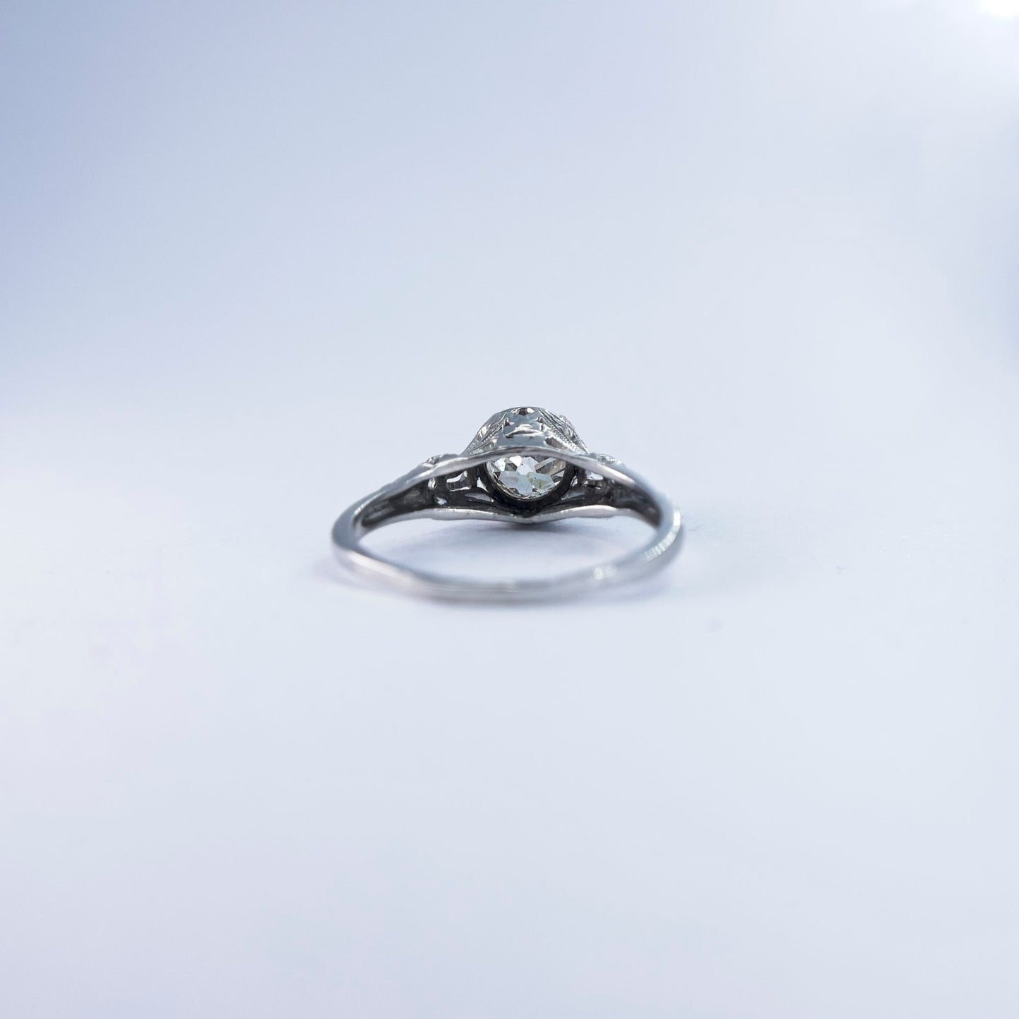 1920s Platinum Rose Cut Diamond Halo Ring with Old Cut Diamond Accents