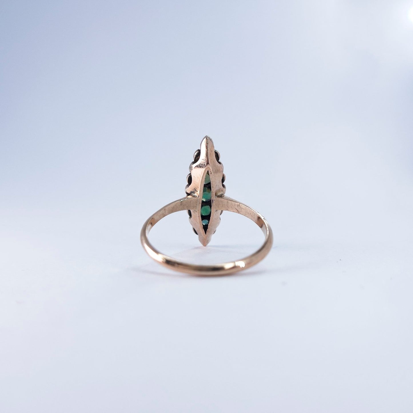 1800s Marquise Dainty Single Cut Diamond and Russian Tsavorite Ring in 14K Rose Gold
