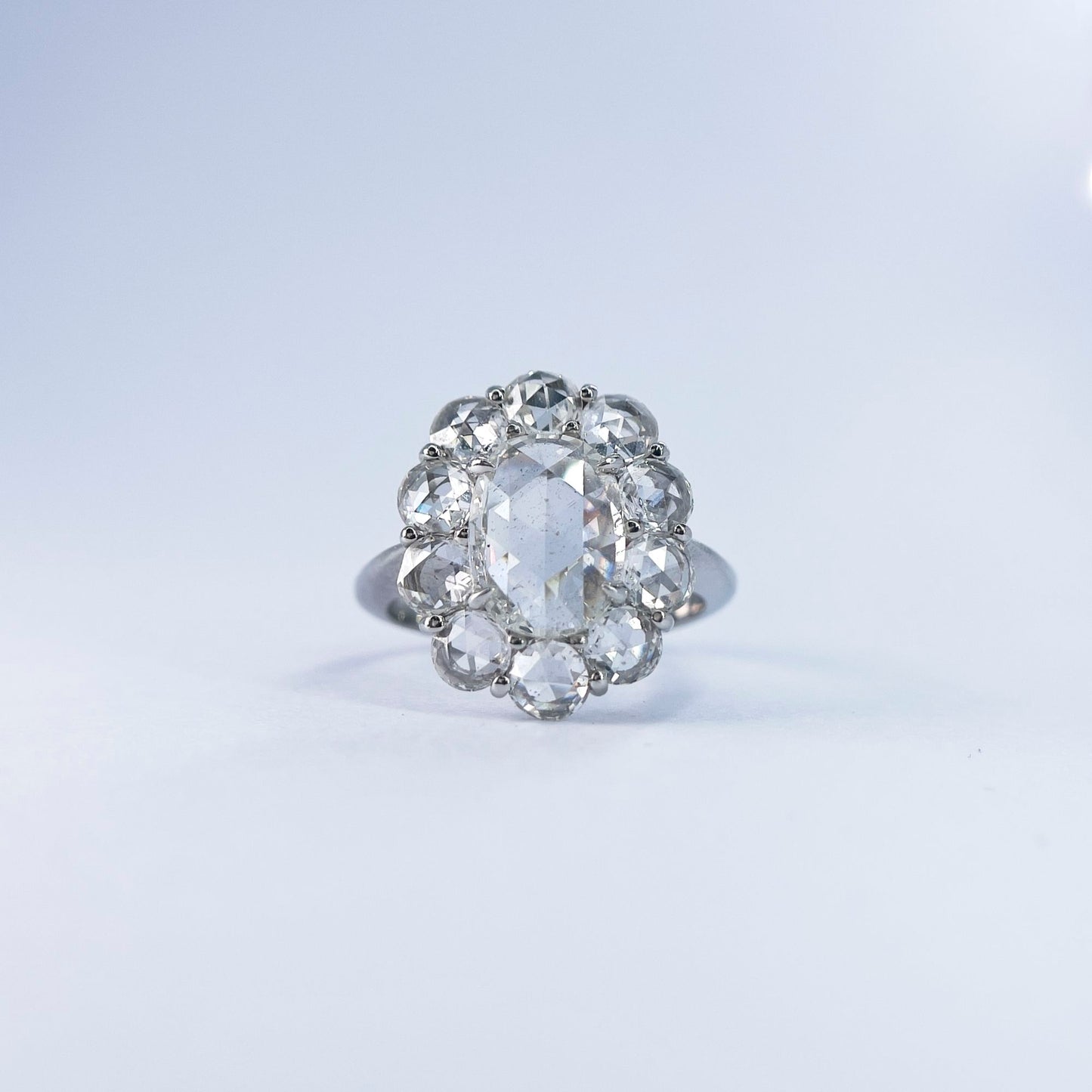 1920s Platinum Rose Cut Diamond Ring with Halo