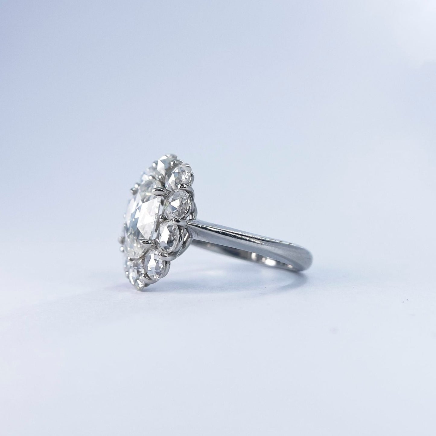 1920s Platinum Rose Cut Diamond Ring with Halo