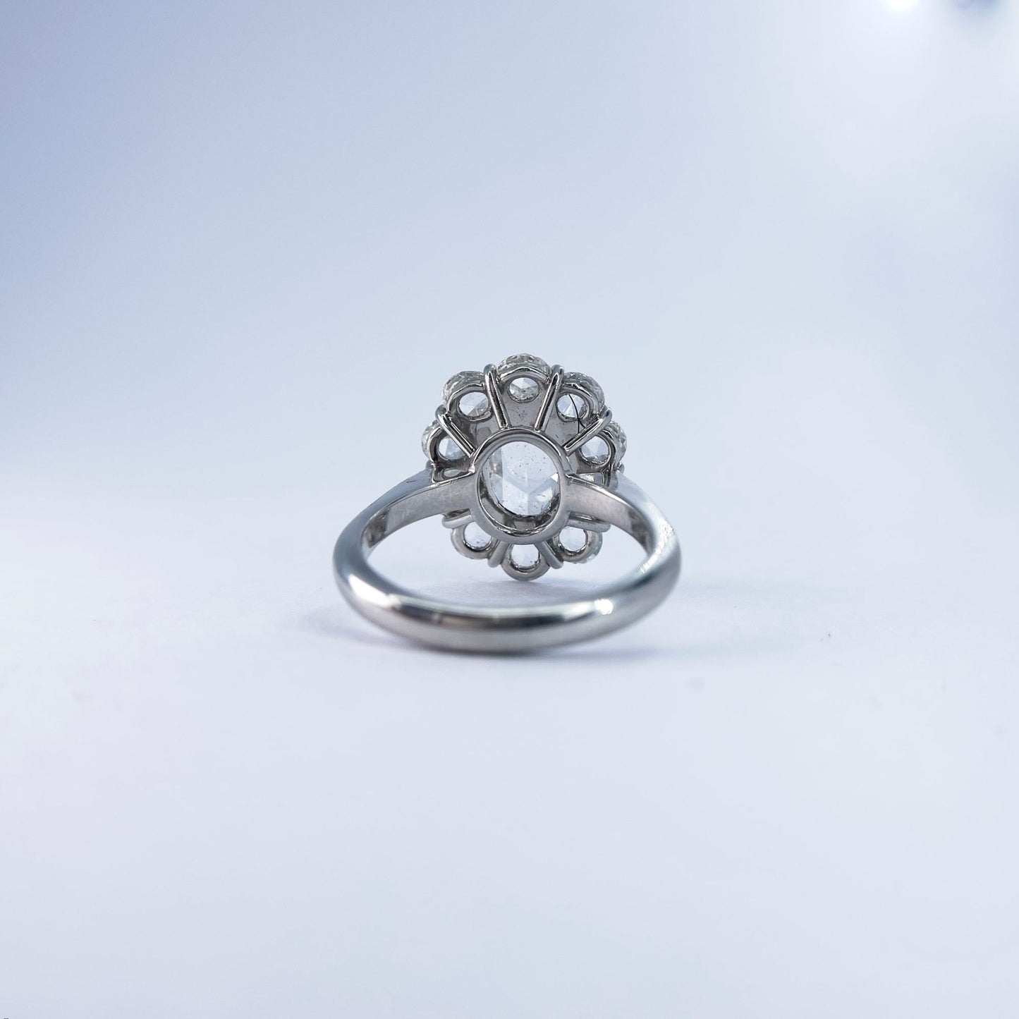 1920s Platinum Rose Cut Diamond Ring with Halo