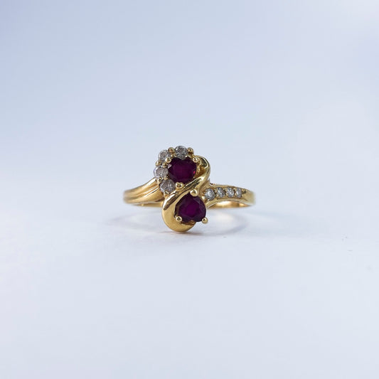 18K Burmese Ruby Heart Shaped Ring with Diamond Accents