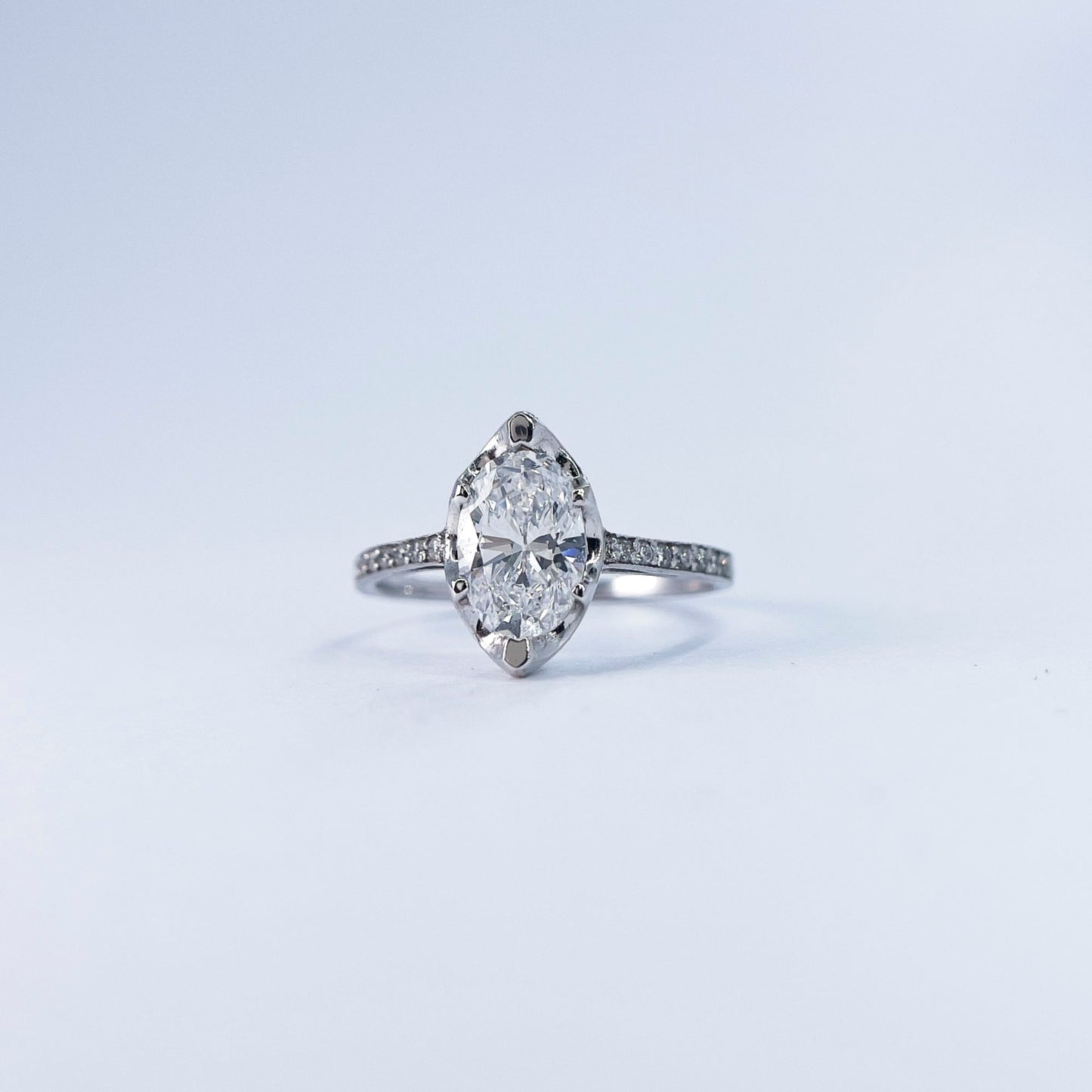 14K Elegant Oval Cut Diamond Engagement Ring with Pave Set Diamonds
