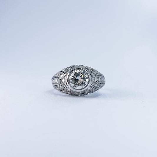 1930s Tiffany & Co. Platinum Bezel Set Diamond Ring with Pave Details