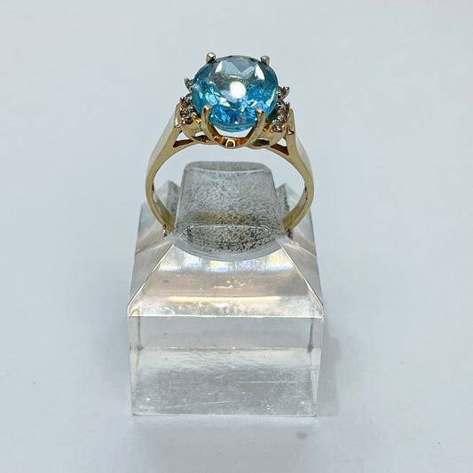 14K Blue Topaz Ring with Diamond Accents