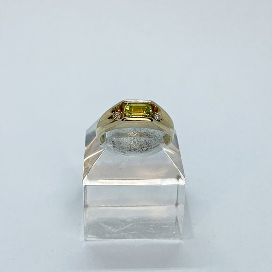 14K Emerald Cut Peridot Ring with Diamond Accents