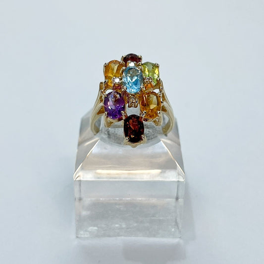 14K Multi-Colored Stone Cluster Ring