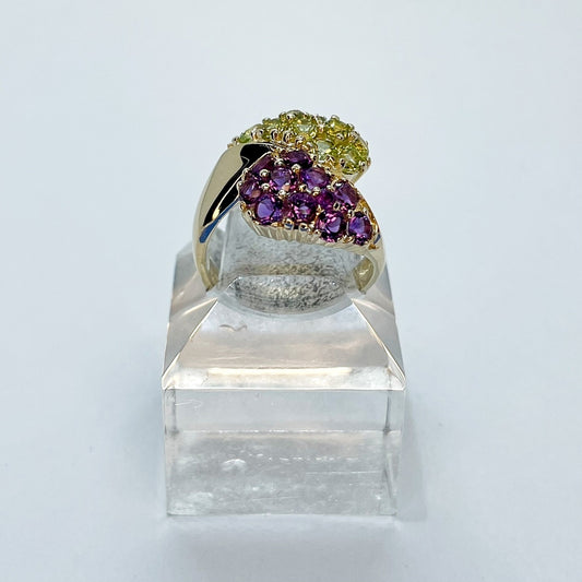 14K Peridot and Amethyst Cluster Stones Ring