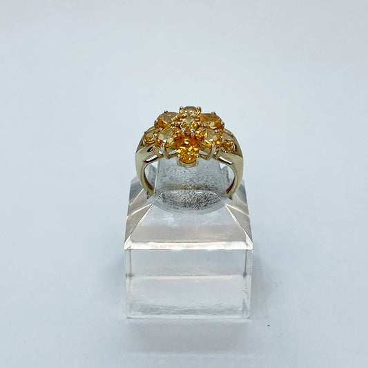 10K Oval Citrine Flower Style with 9 Stone Ring