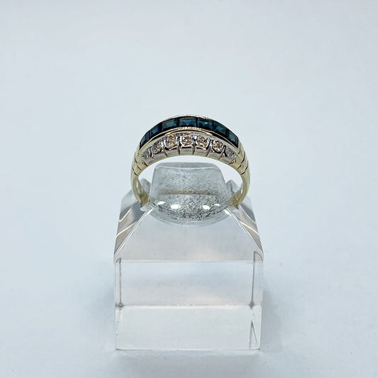 14K Sapphire Princess Cut Diamond Band Ring