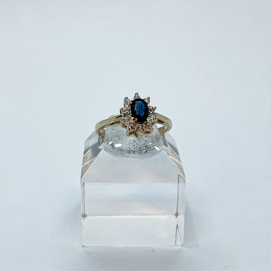 10K Pear Shape Sapphire with Diamond halo Ring