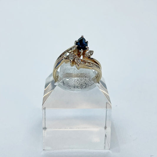 14K Pear Shaped Sapphire with Diamond Accents Ring