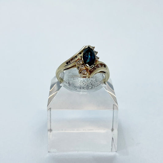 14K Marquise Set Sapphire with Diamond Ring