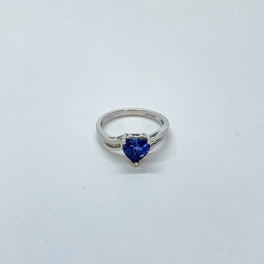 14K Heart Shaped Sapphire Ring with Diamond Accents