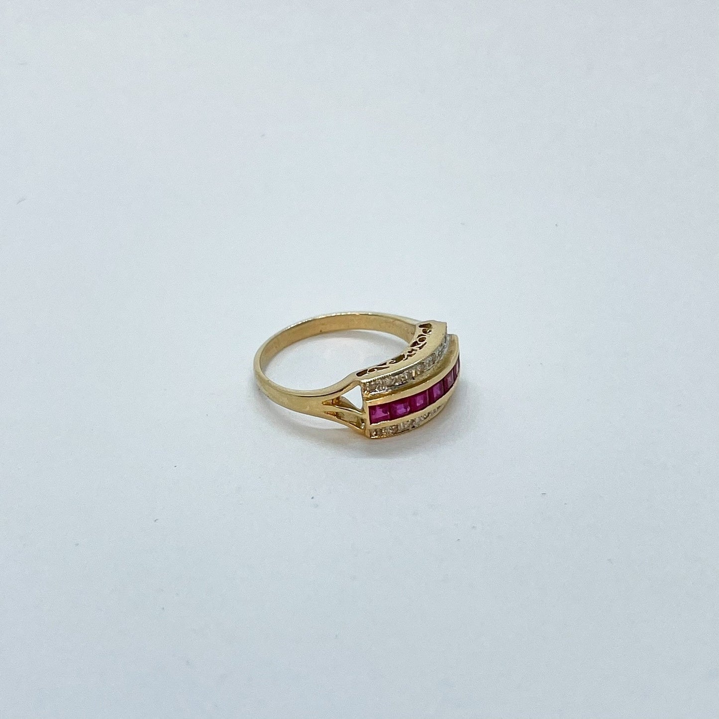 10K Channel Set Ruby Band Ring with Milgrain details
