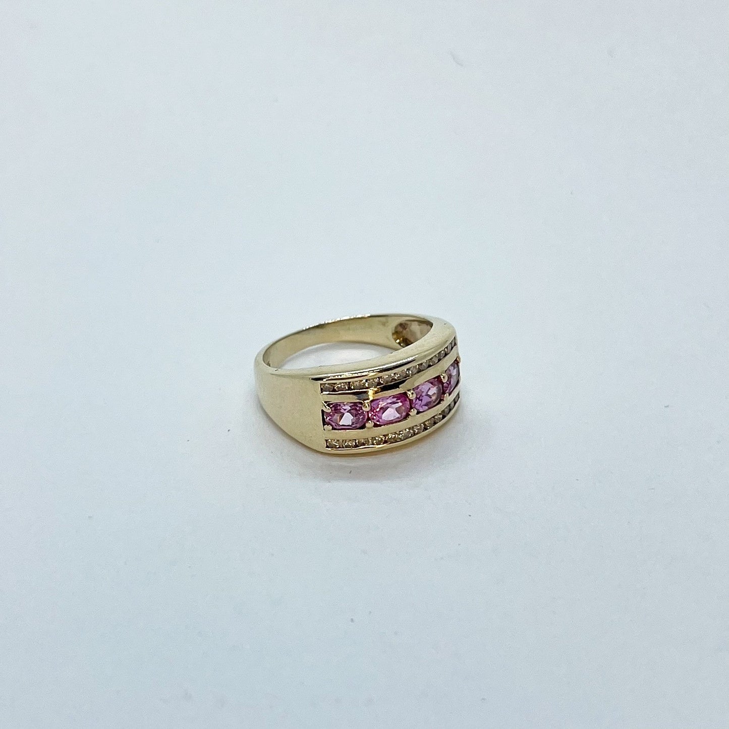 14K Oval Cut Pink Sapphire Channel Set Ring