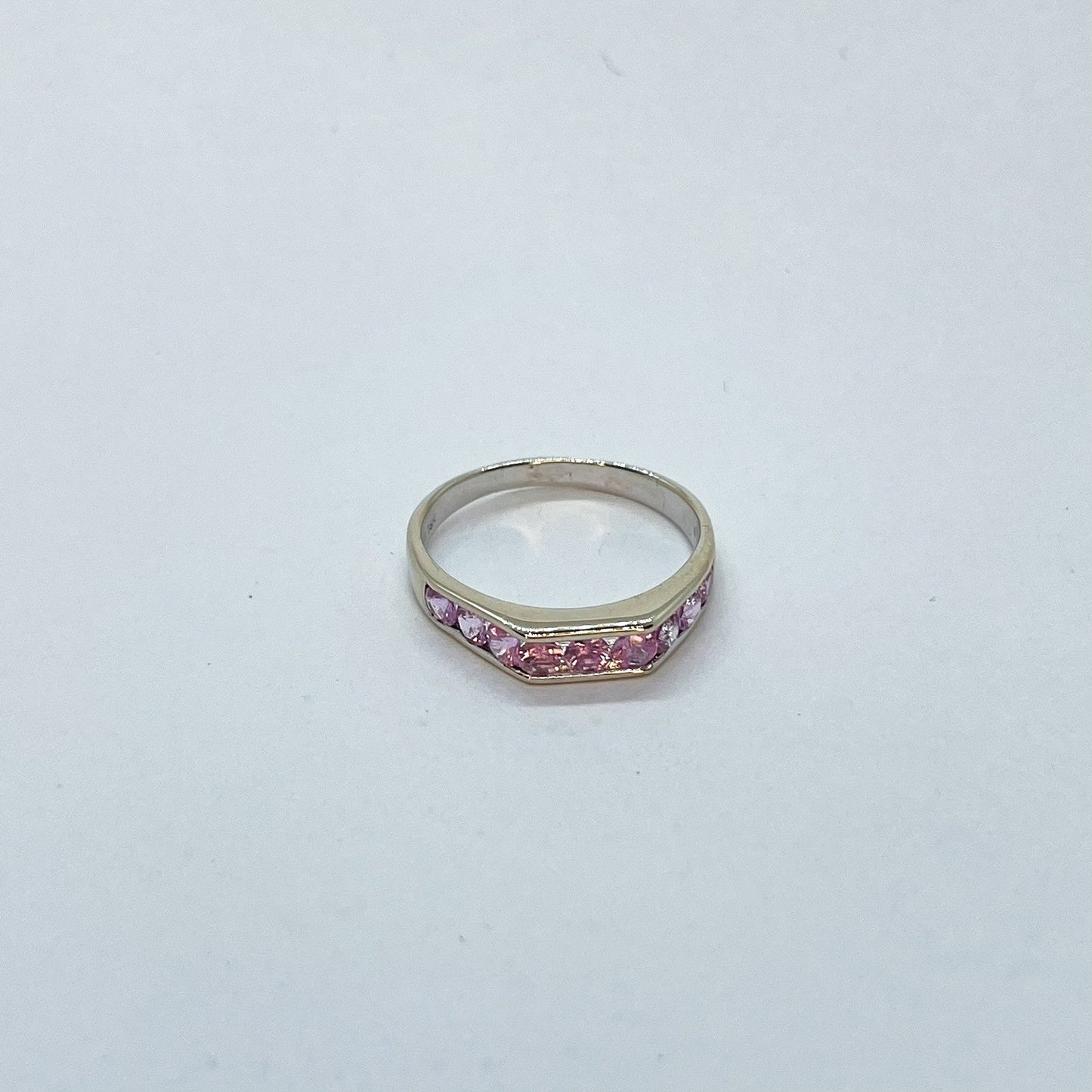 18K Round Cut Pink Sapphire Channel Set Ring