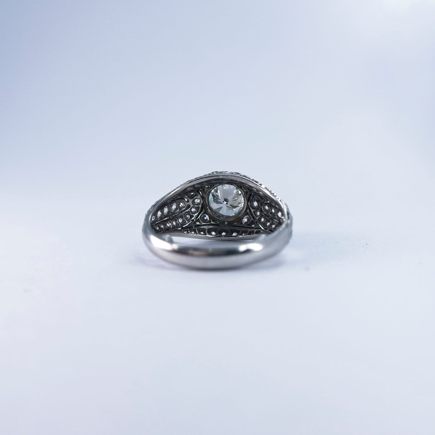 1930s Tiffany & Co. Platinum Bezel Set Diamond Ring with Pave Details