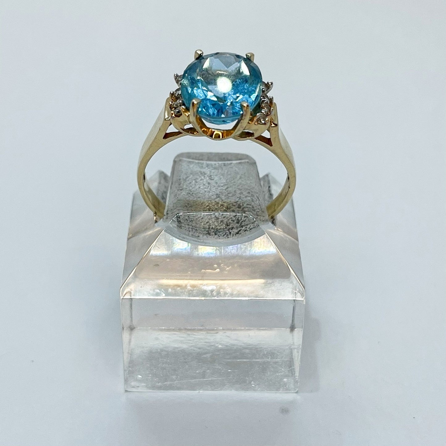 14K Blue Topaz Ring with Diamond Accents