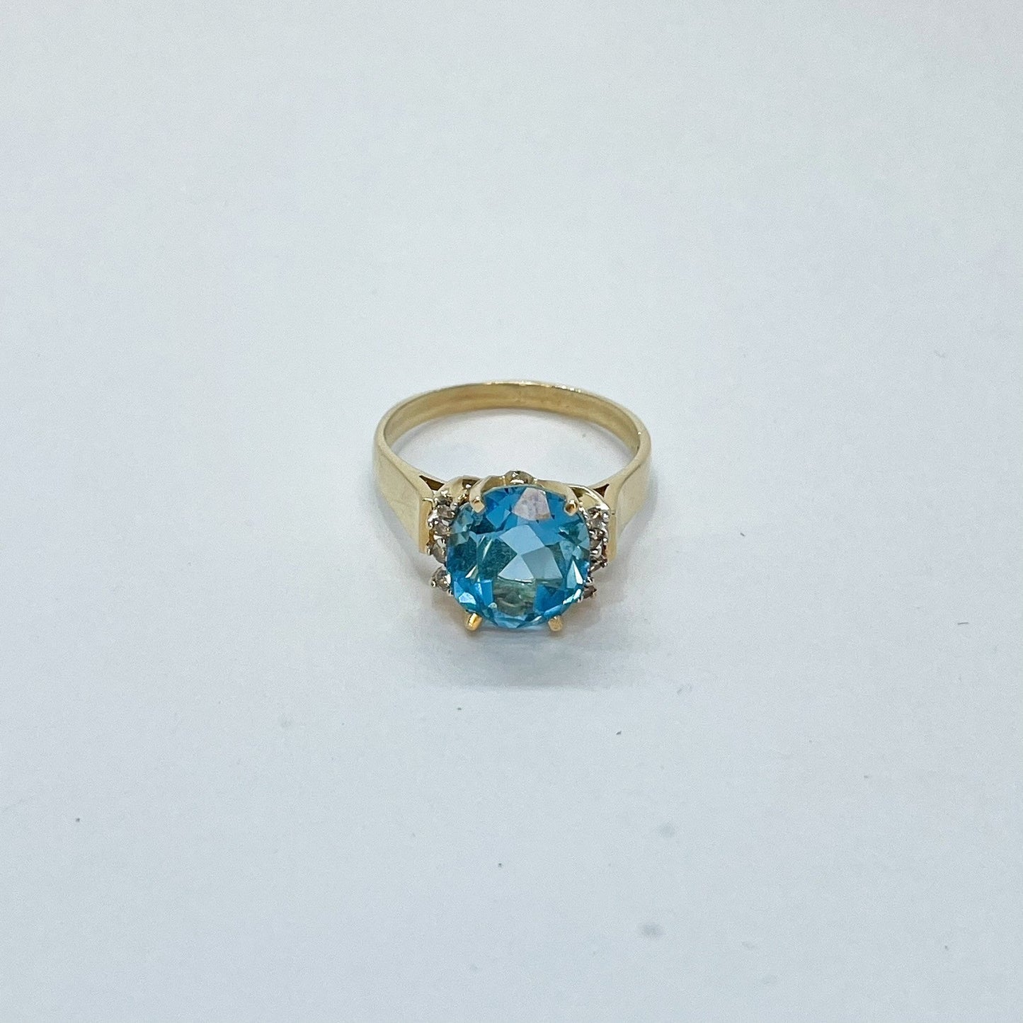 14K Blue Topaz Ring with Diamond Accents