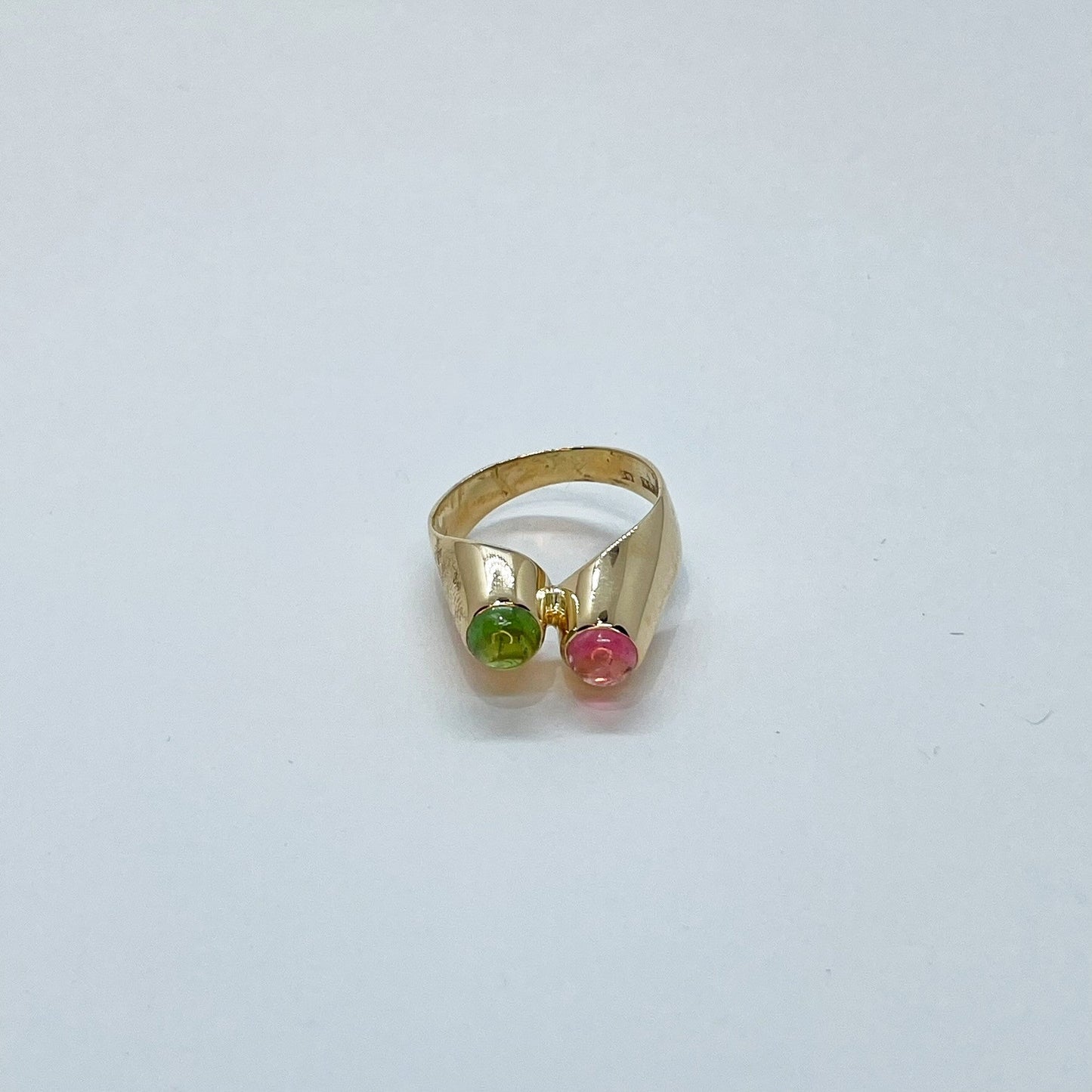 18K Green and Pink Tourmaline Circa 1920s European Stamped Ring