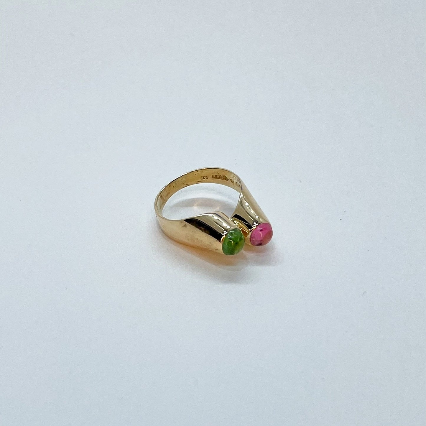 18K Green and Pink Tourmaline Circa 1920s European Stamped Ring