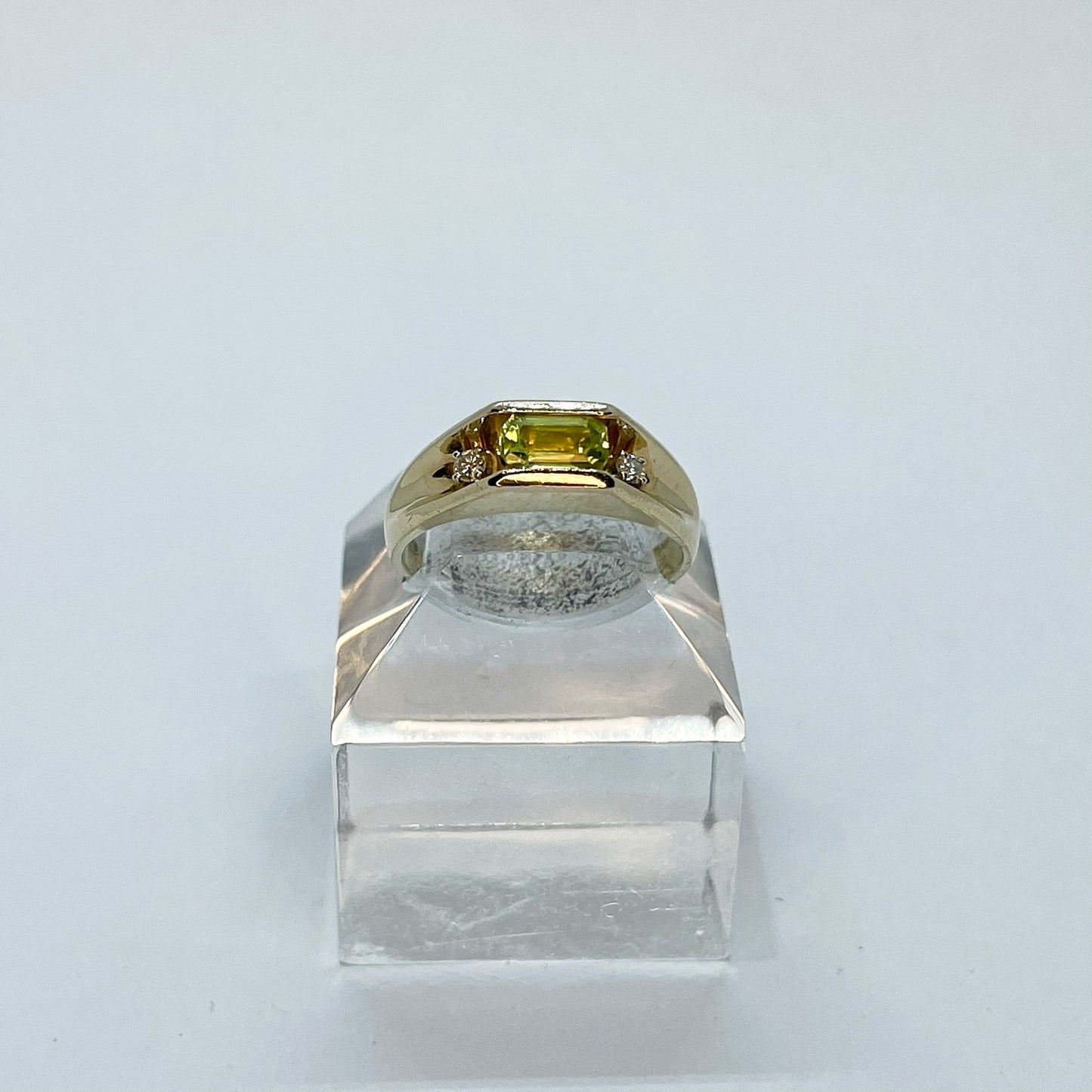 14K Emerald Cut Peridot Ring with Diamond Accents