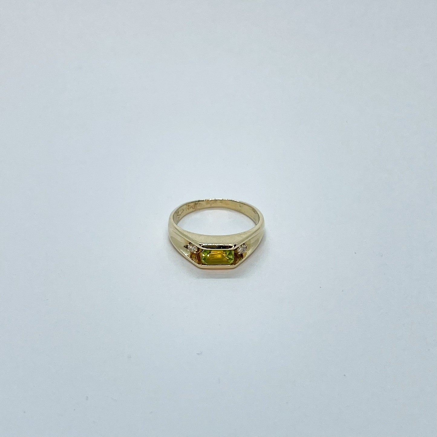 14K Emerald Cut Peridot Ring with Diamond Accents