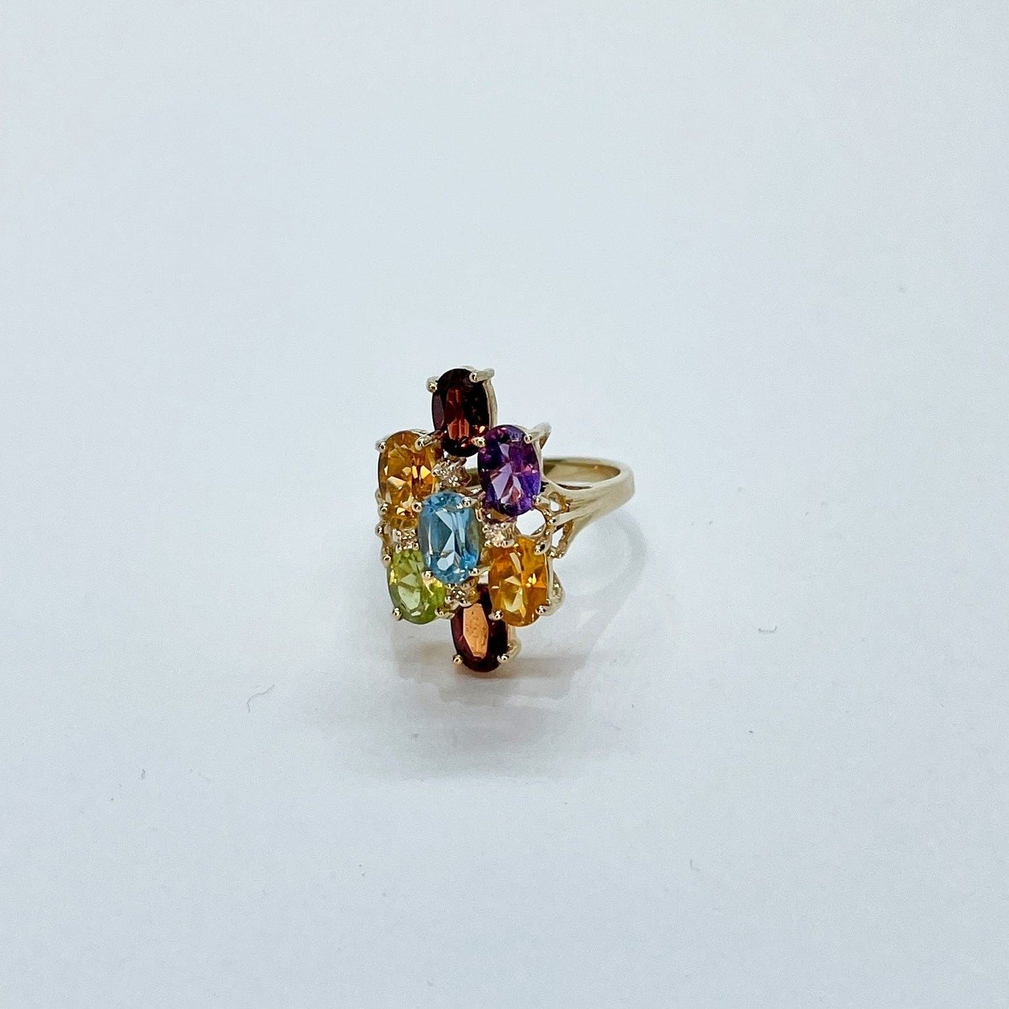 14K Multi-Colored Stone Cluster Ring