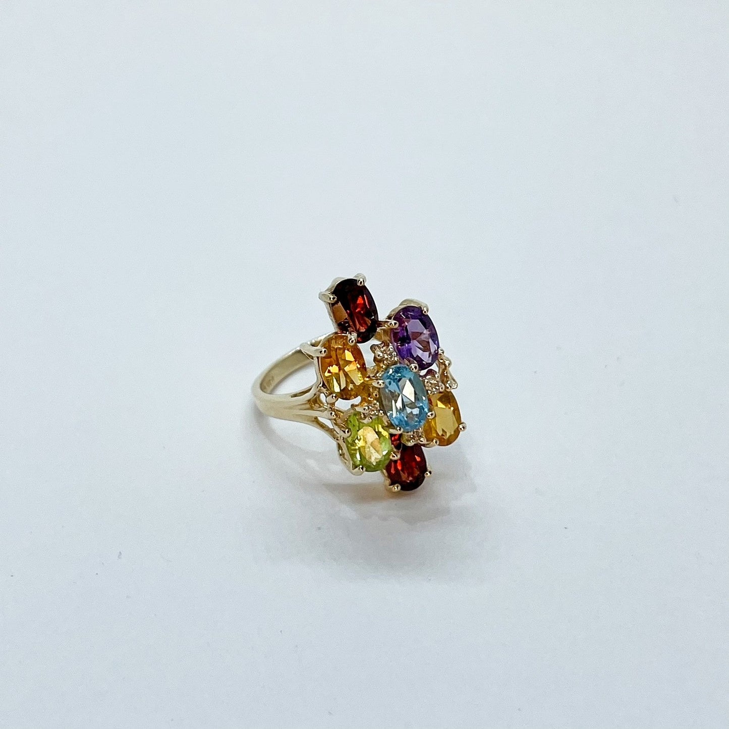 14K Multi-Colored Stone Cluster Ring