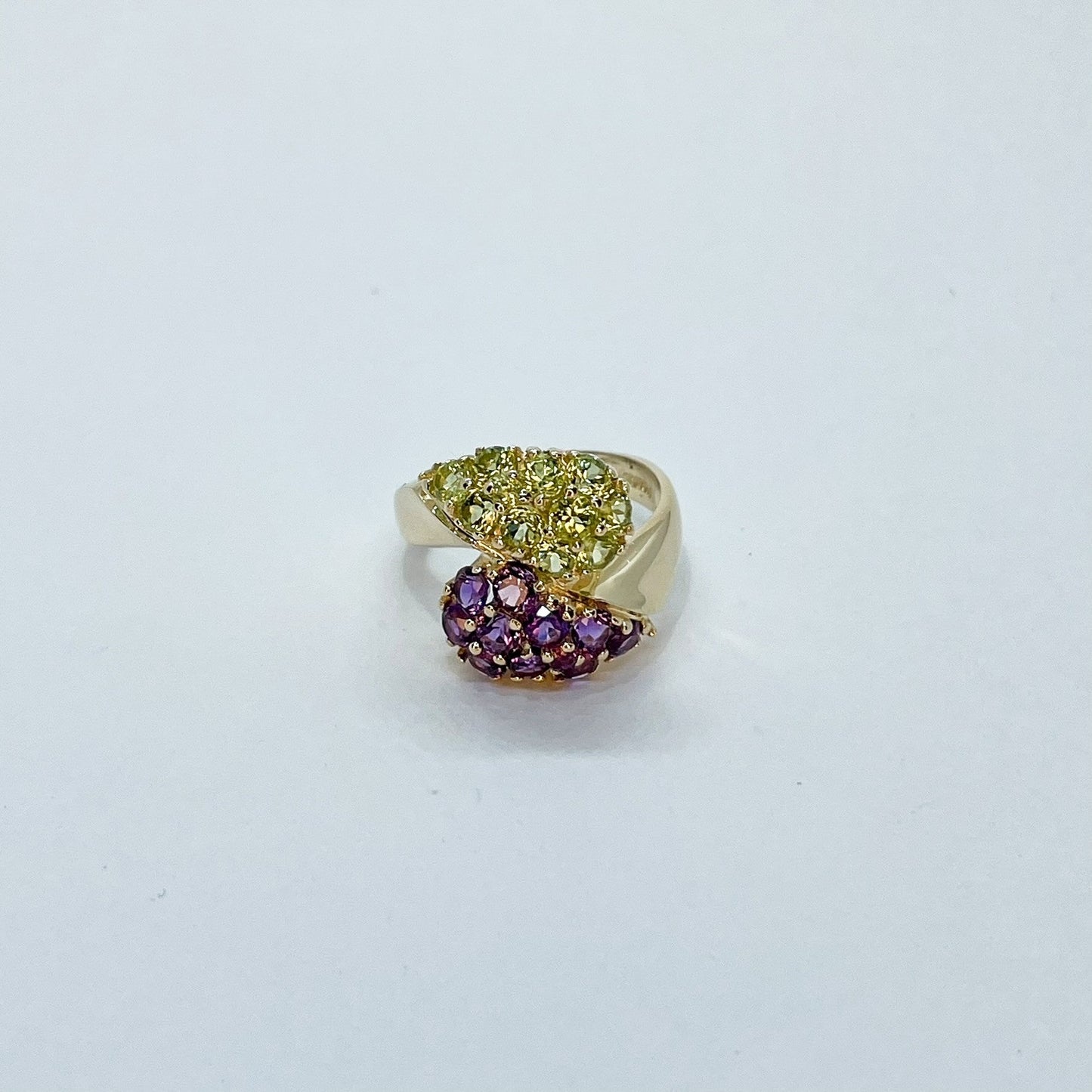 14K Peridot and Amethyst Cluster Stones Ring