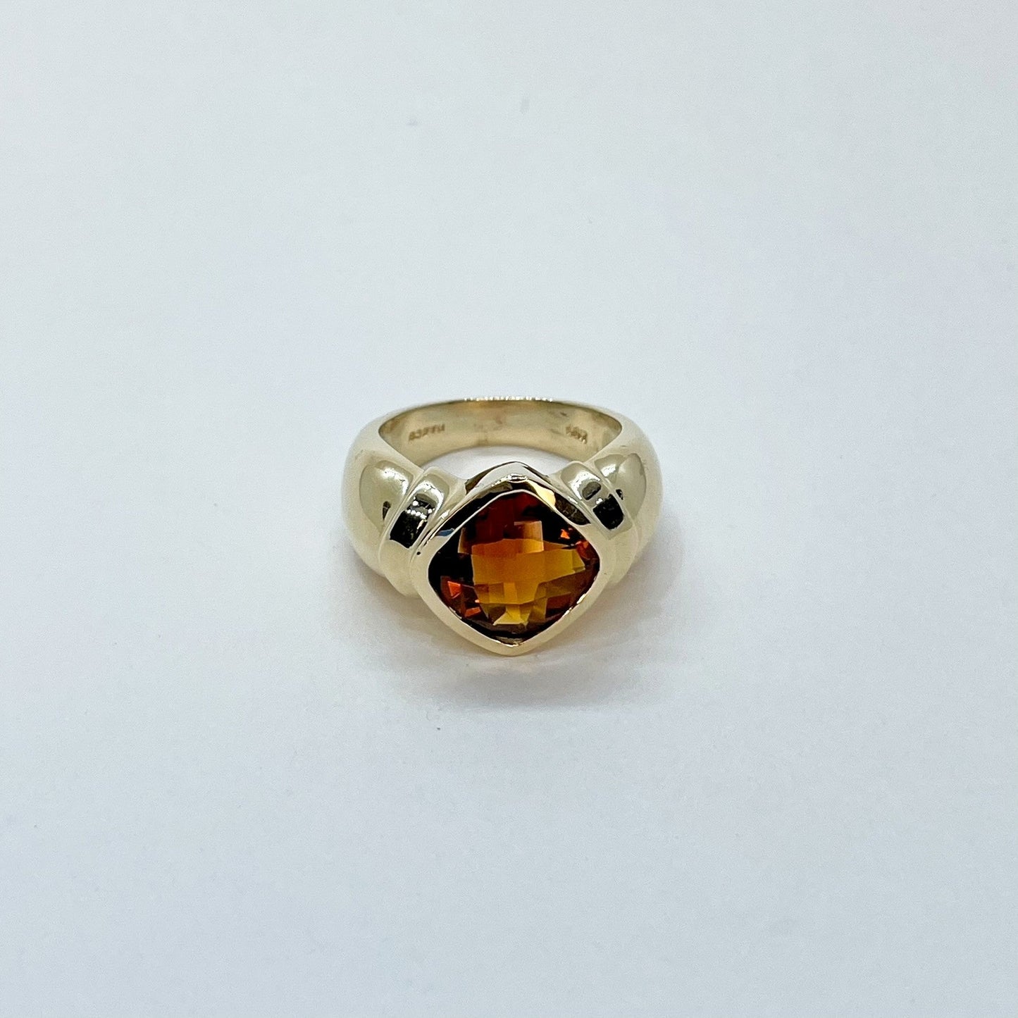 14K Garnet Cushion Cut Checker Faceted Ring