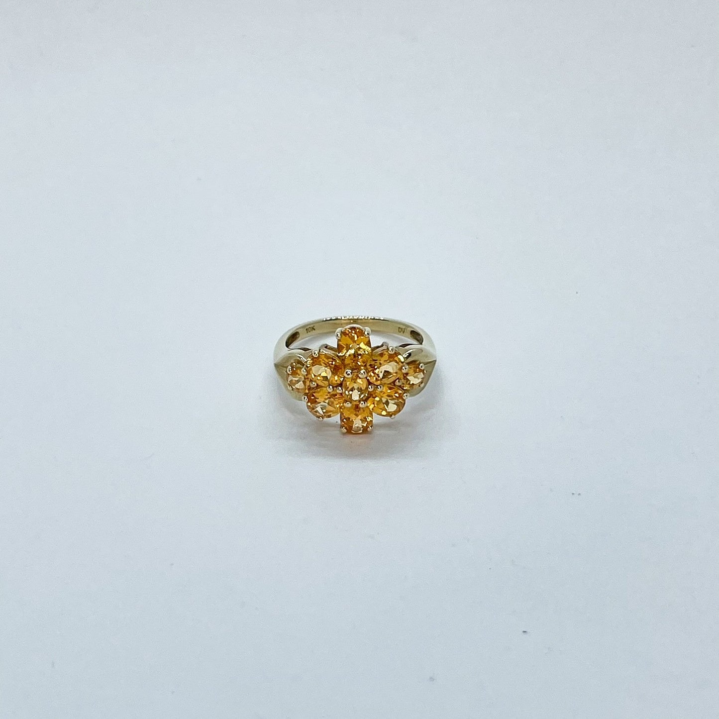 10K Oval Citrine Flower Style with 9 Stone Ring