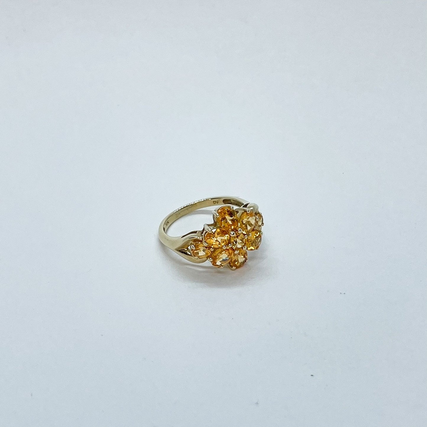 10K Oval Citrine Flower Style with 9 Stone Ring