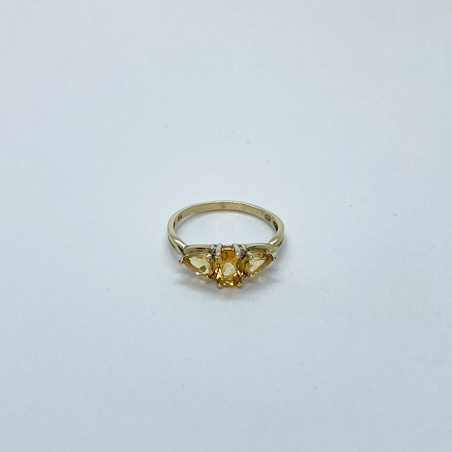 10K Oval and 2 Pear Shape Citrine Stones Ring