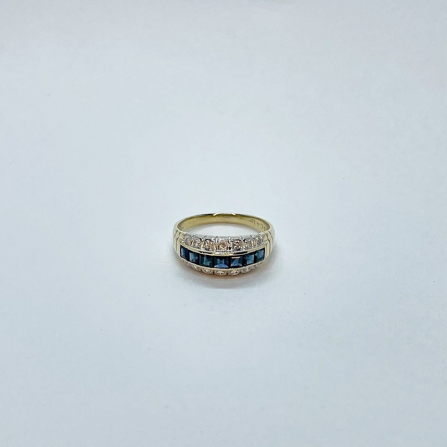 14K Sapphire Princess Cut Diamond Band Ring