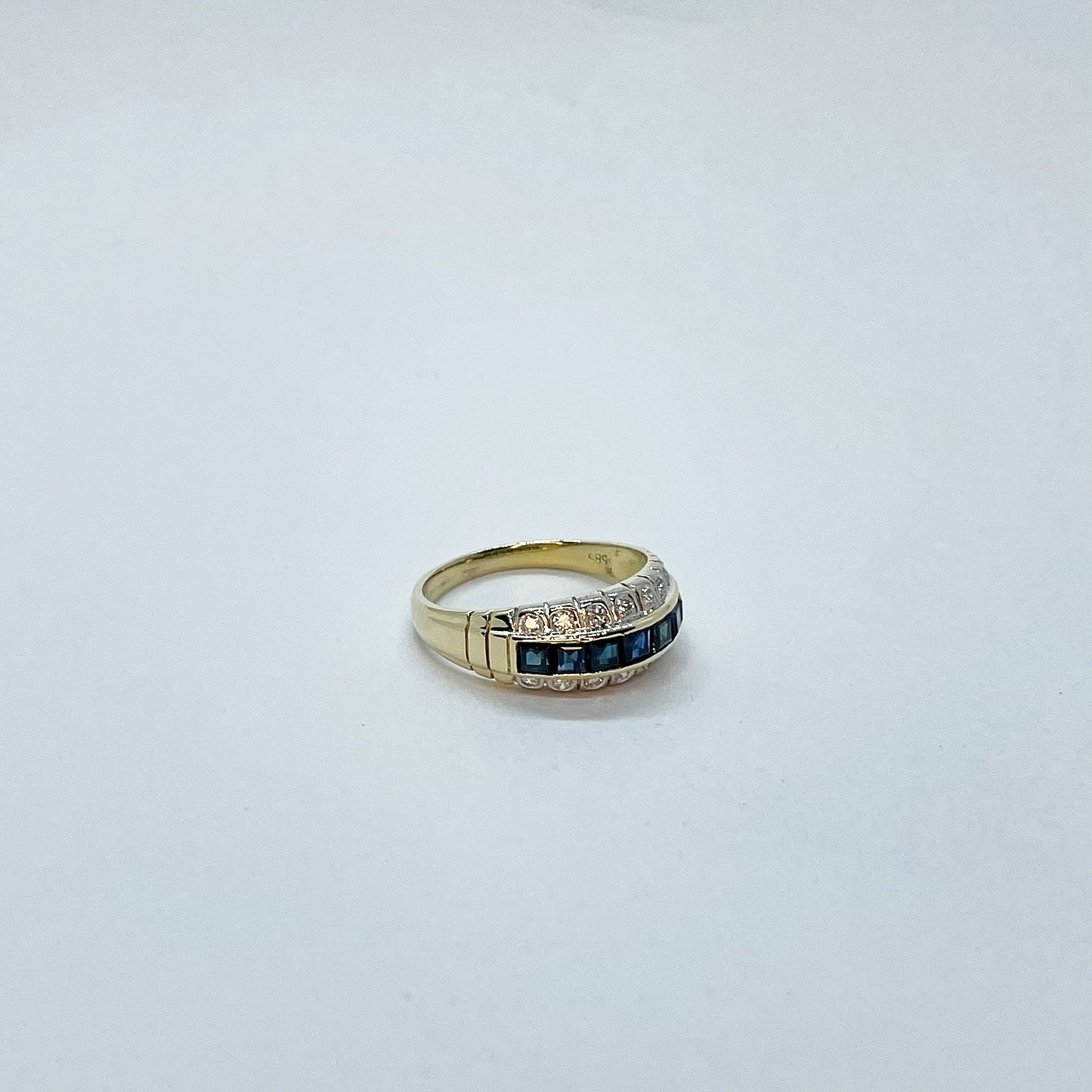 14K Sapphire Princess Cut Diamond Band Ring