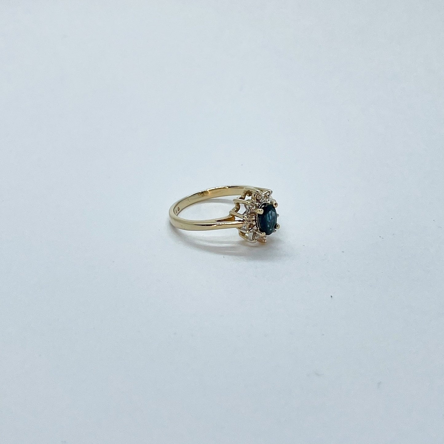 10K Pear Shape Sapphire with Diamond halo Ring