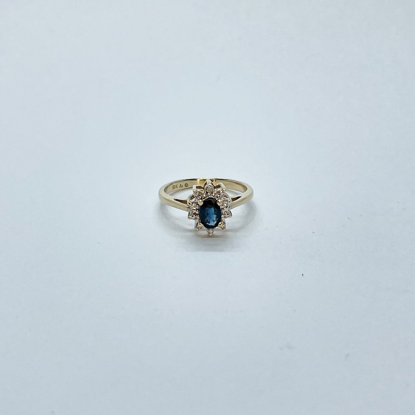 10K Pear Shape Sapphire with Diamond halo Ring