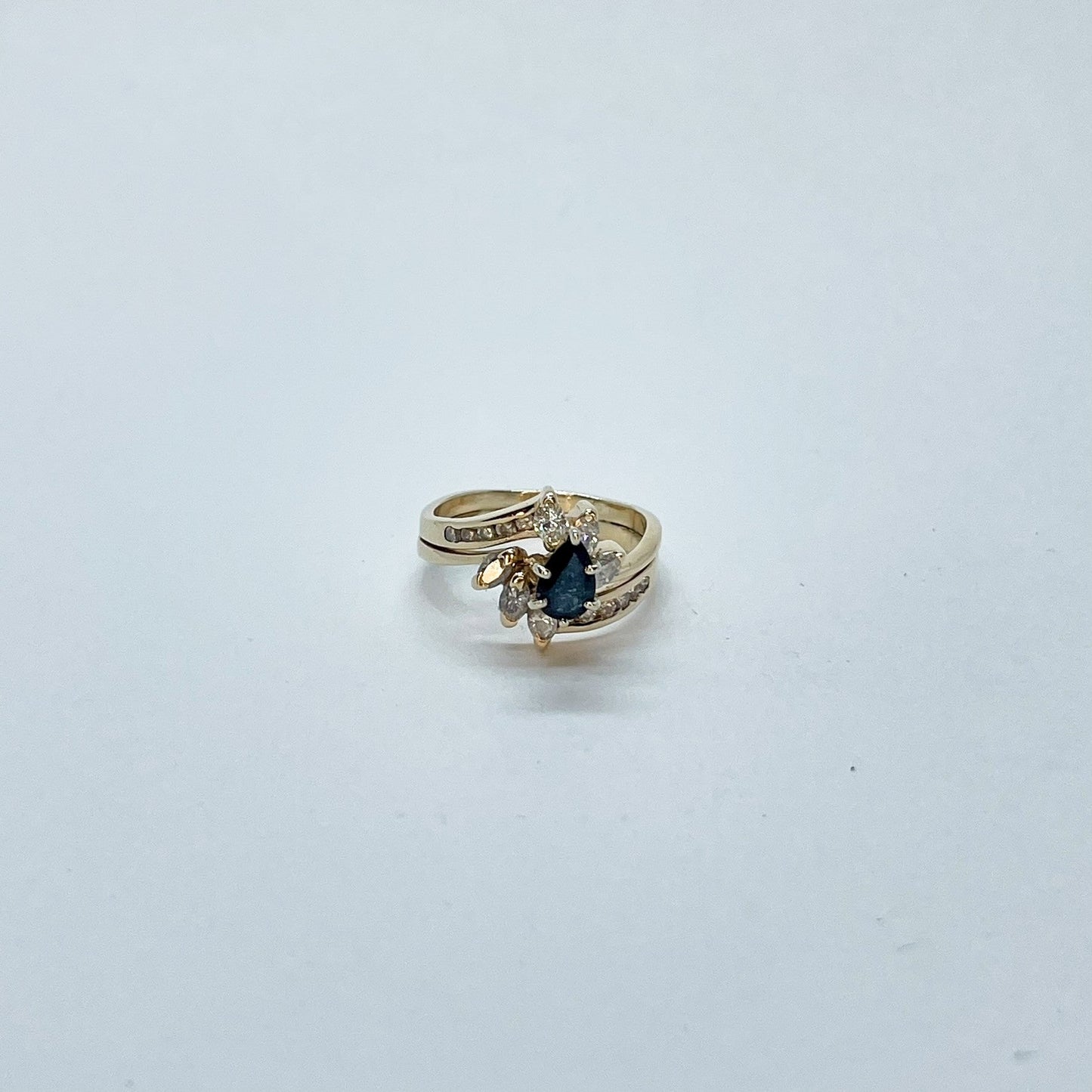 14K Pear Shaped Sapphire with Diamond Accents Ring