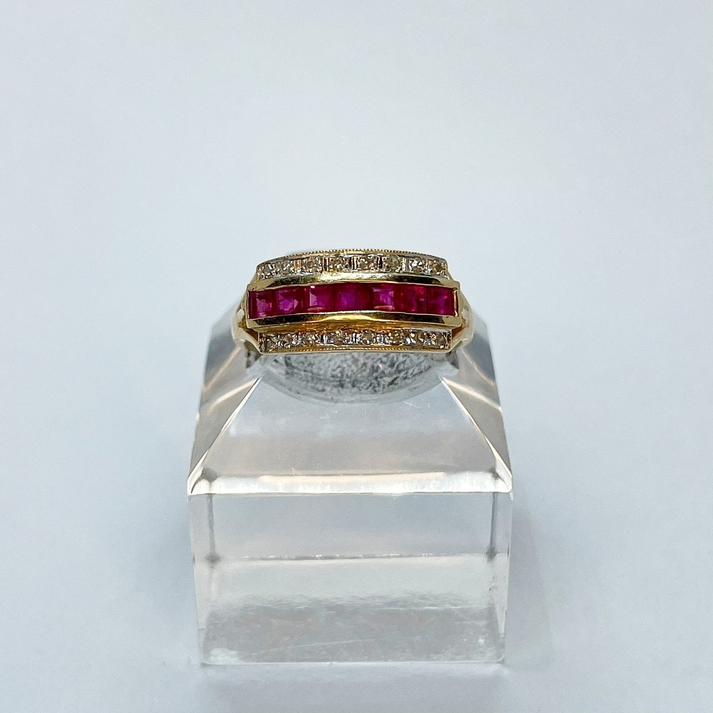 10K Channel Set Ruby Band Ring with Milgrain details