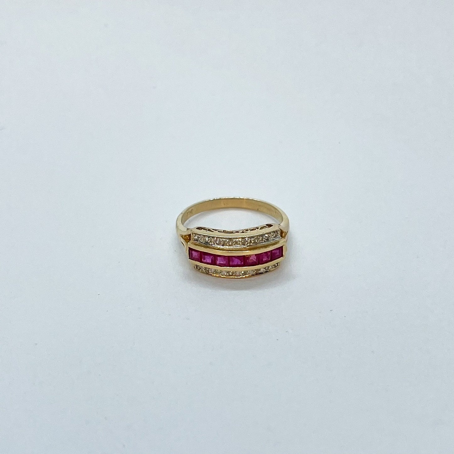 10K Channel Set Ruby Band Ring with Milgrain details