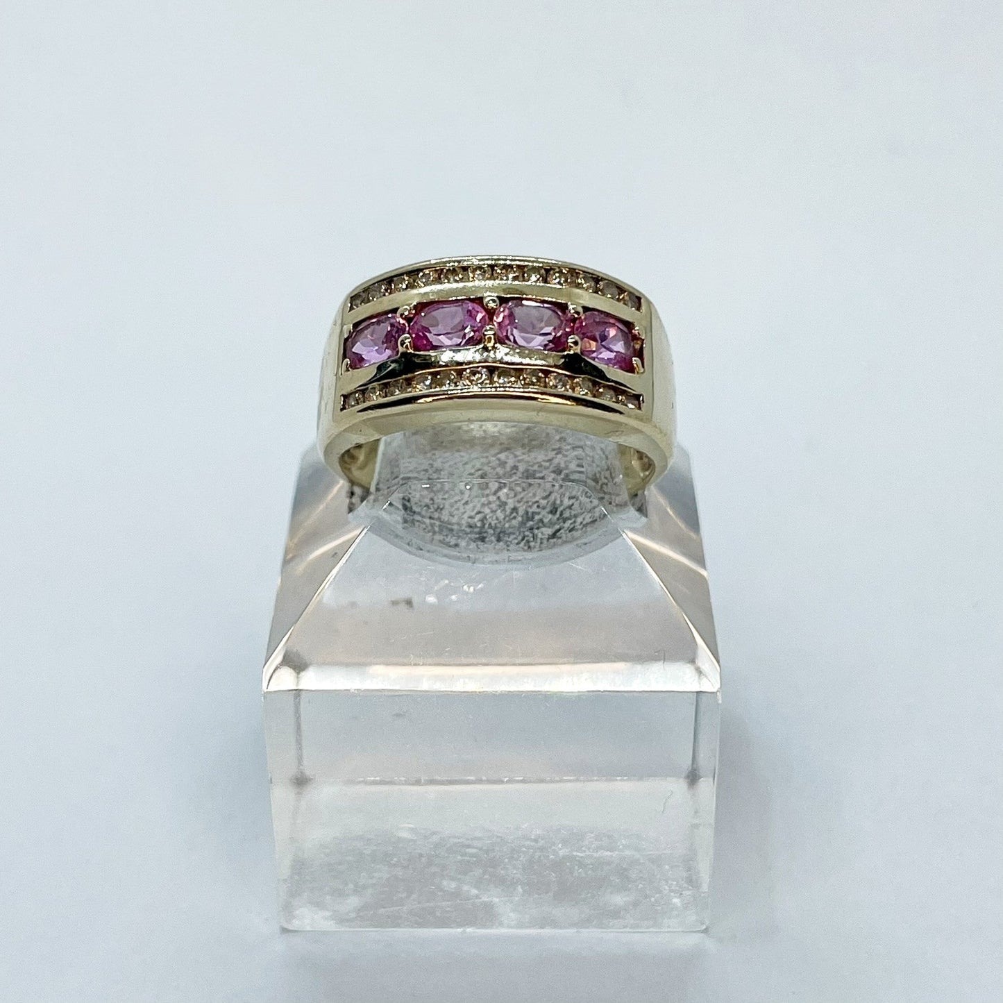 14K Oval Cut Pink Sapphire Channel Set Ring