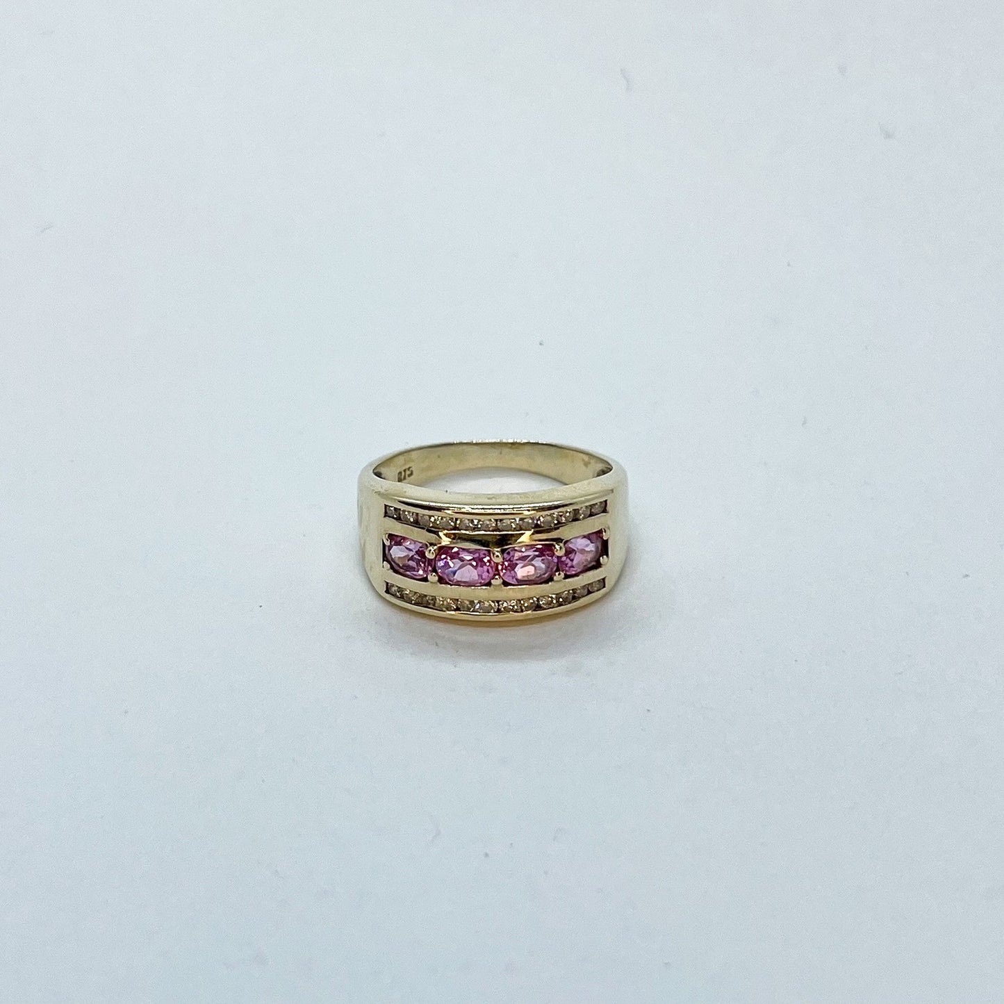 14K Oval Cut Pink Sapphire Channel Set Ring