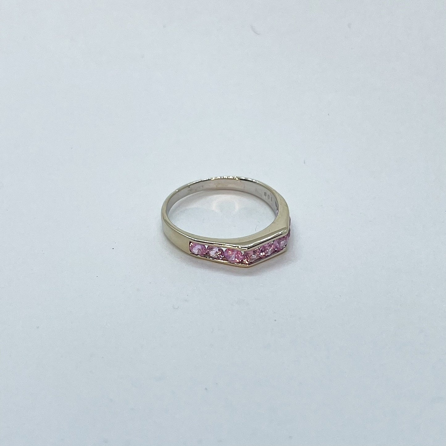 18K Round Cut Pink Sapphire Channel Set Ring